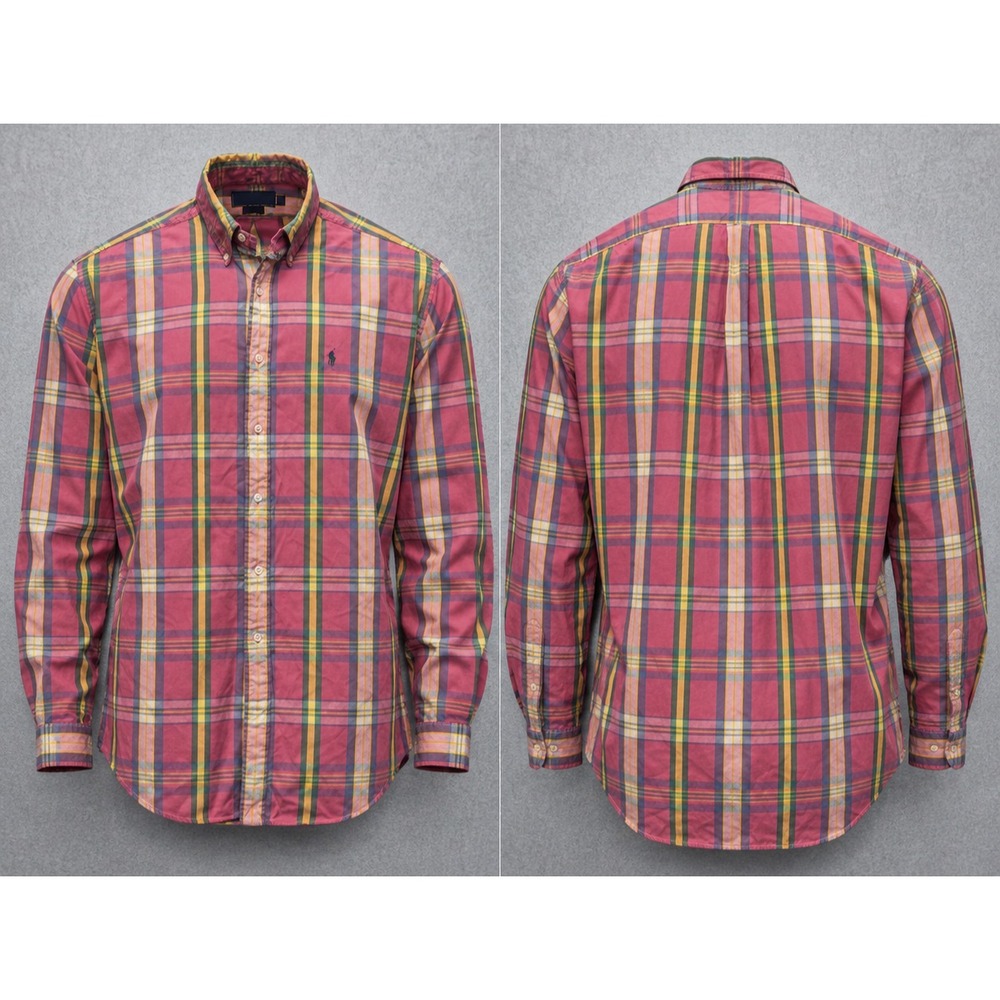 Vintage Ralph Lauren Blake Shirt Mens L Red Plaid Madras Long Sleeve Button Down
